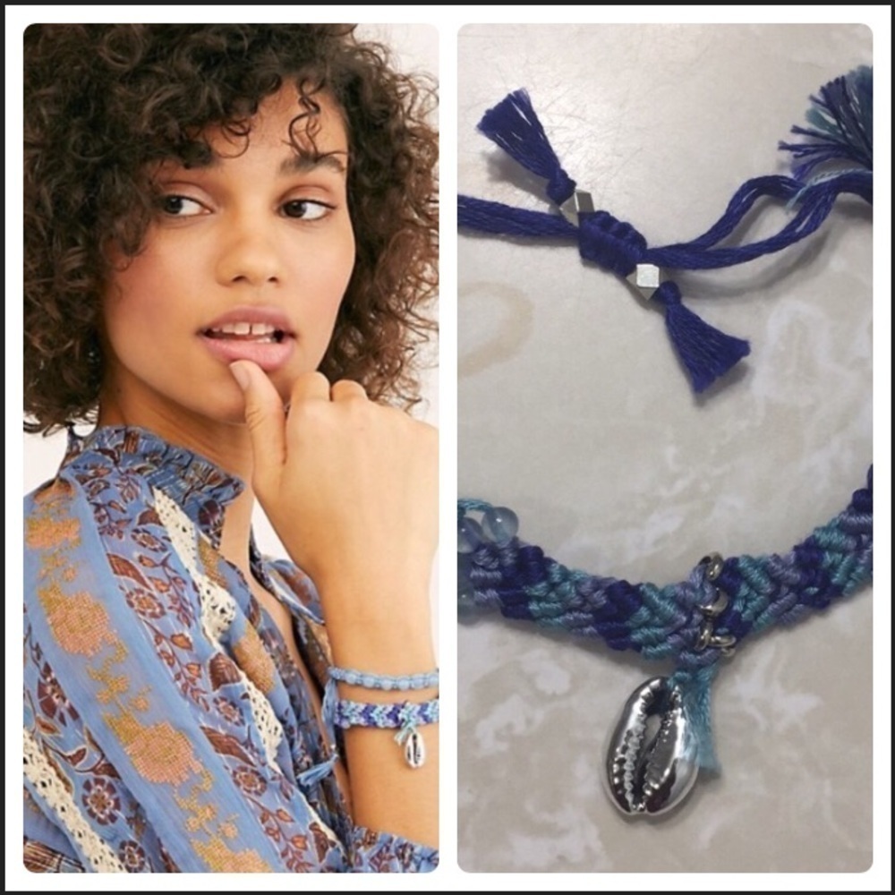 Free People Blue Woven Shell Bracelet
